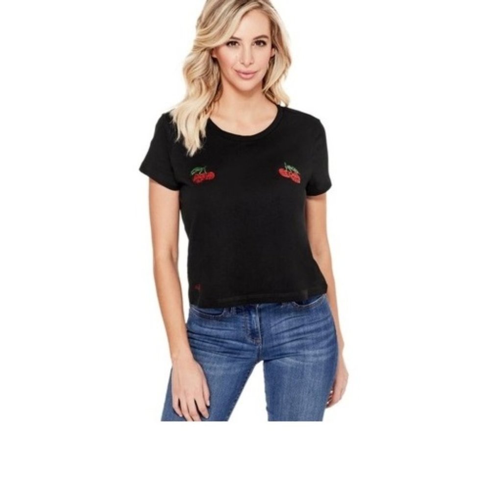 Guess Sequin Fruit-Print Tee Size M Black